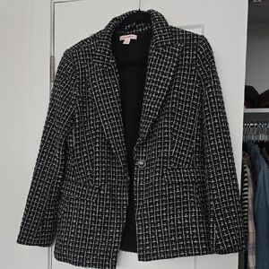 Sparkly Black & White Tweed Blazer Jacket